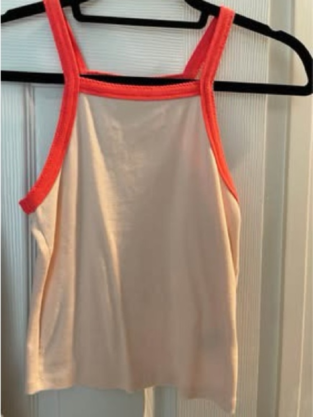 Women’s Cream Tank Top with Neon Pink Trim